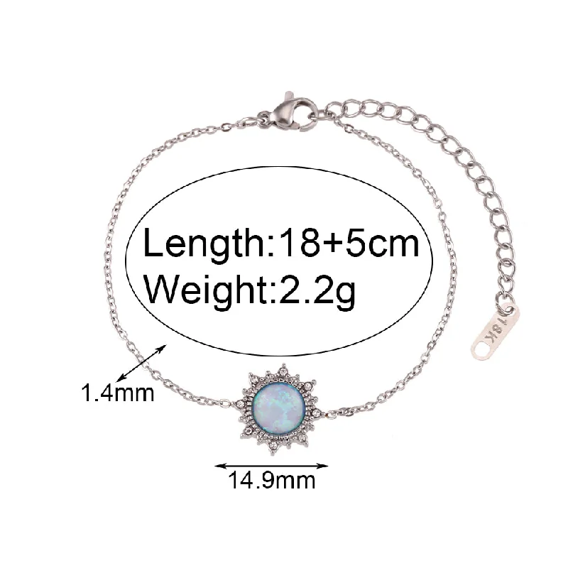 Round Sun Opal Bracelet-Silver Blue