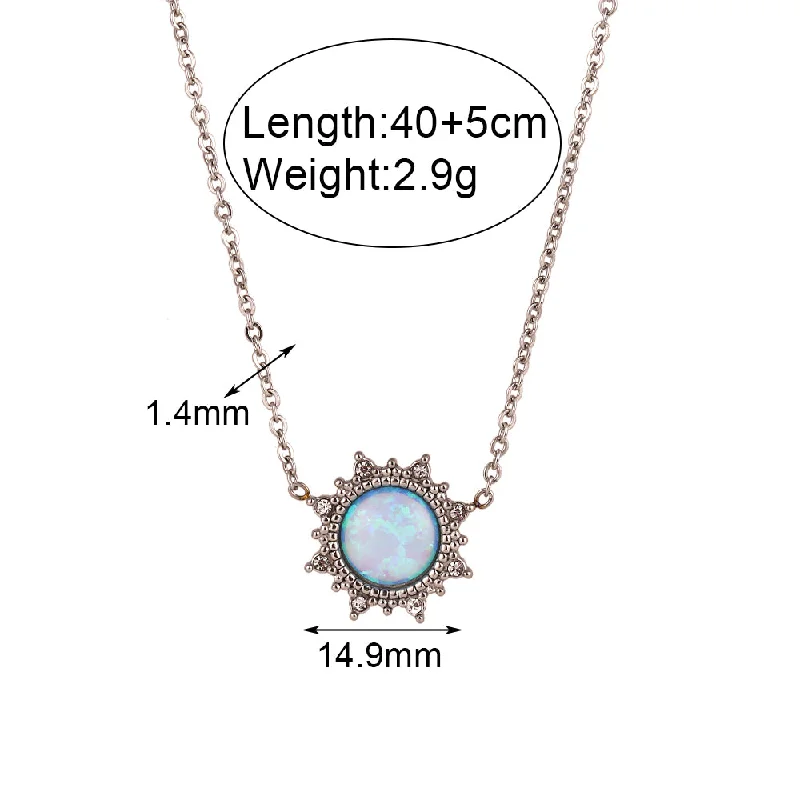 Round Sun Opal Necklace-Silver Blue