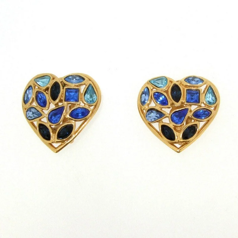 Vintage YSL Earrings Yves Saint Laurent Blue Crystal Clip On