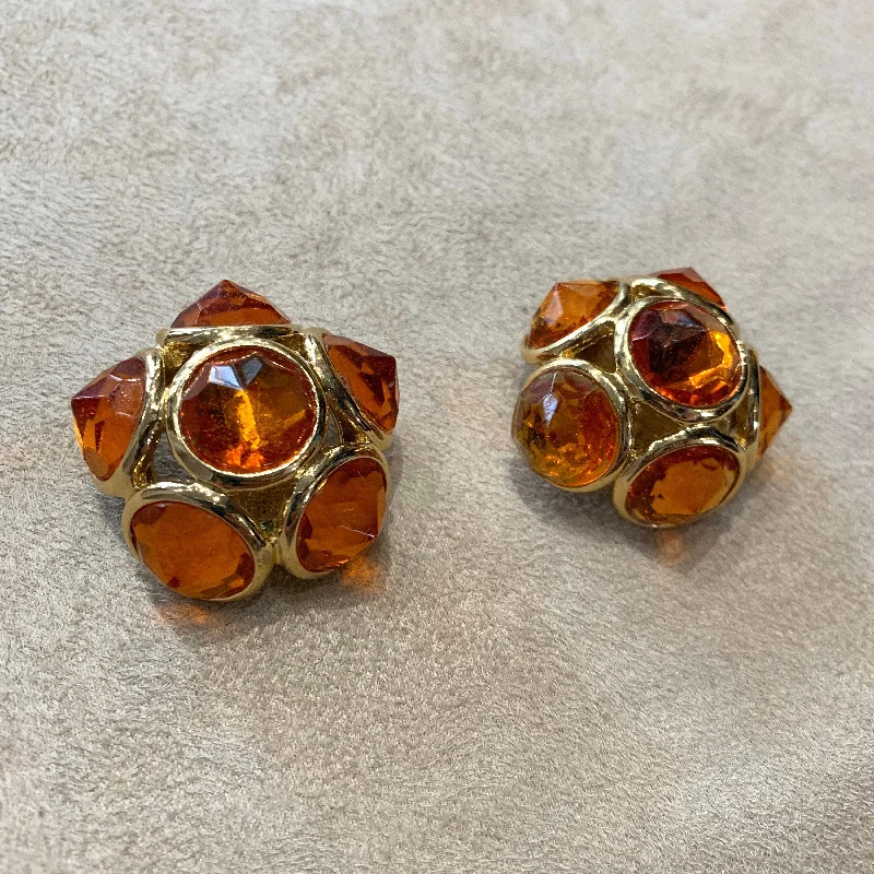 Vintage Yves Saint Laurent earrings YSL Amber Crystal Glass Clip on