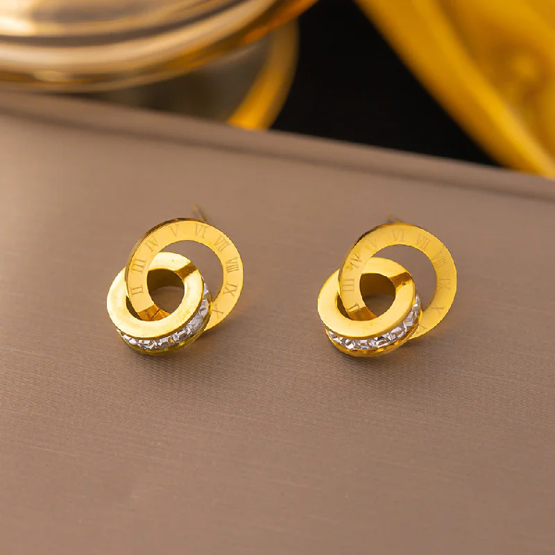 Ear Studs Golden Double Ring Full Diamond