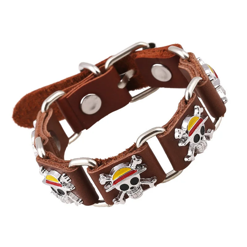 Wholesale Skull Punk Genuine Leather Men's Bracelets