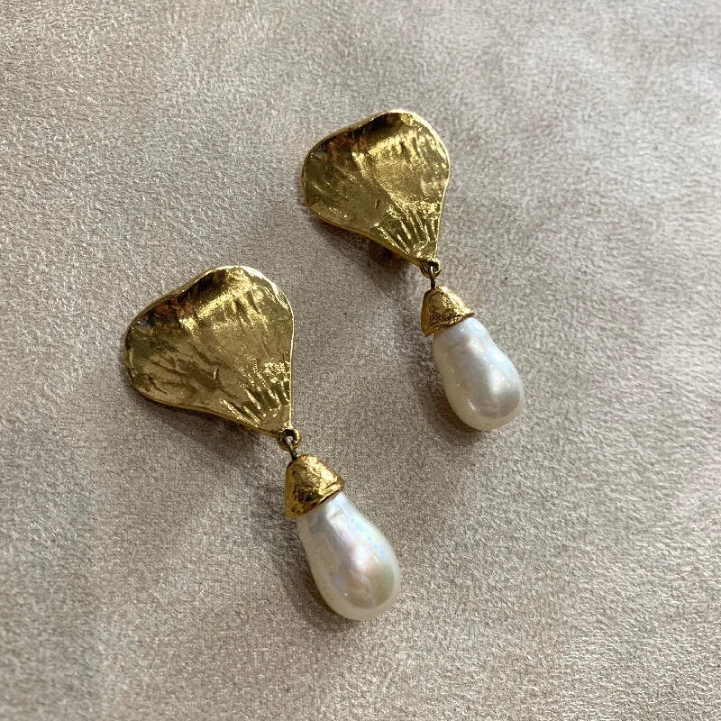 YSL gold pearl drop clip on earring