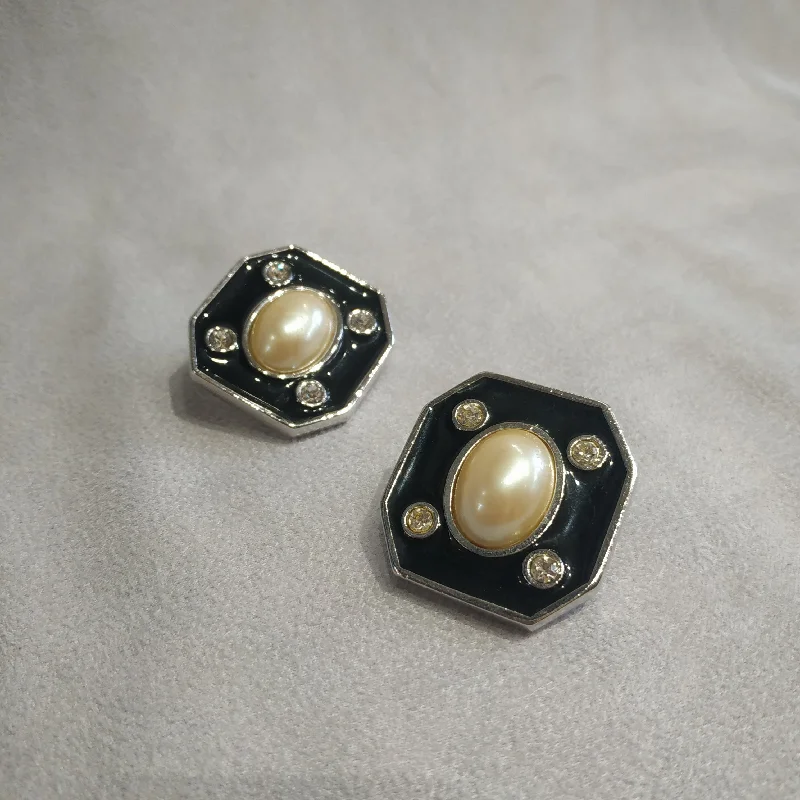 Yves Saint Laurent Black Pearl Octagonal clip on earrings