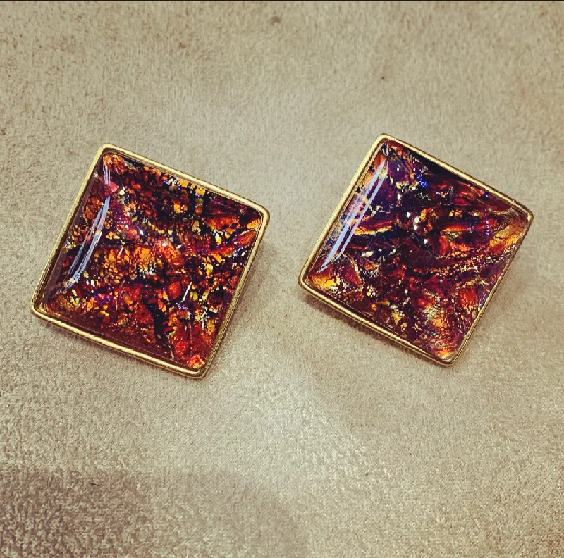 Yves Saint Laurent Dichroic glass clip on earrings in pink amber