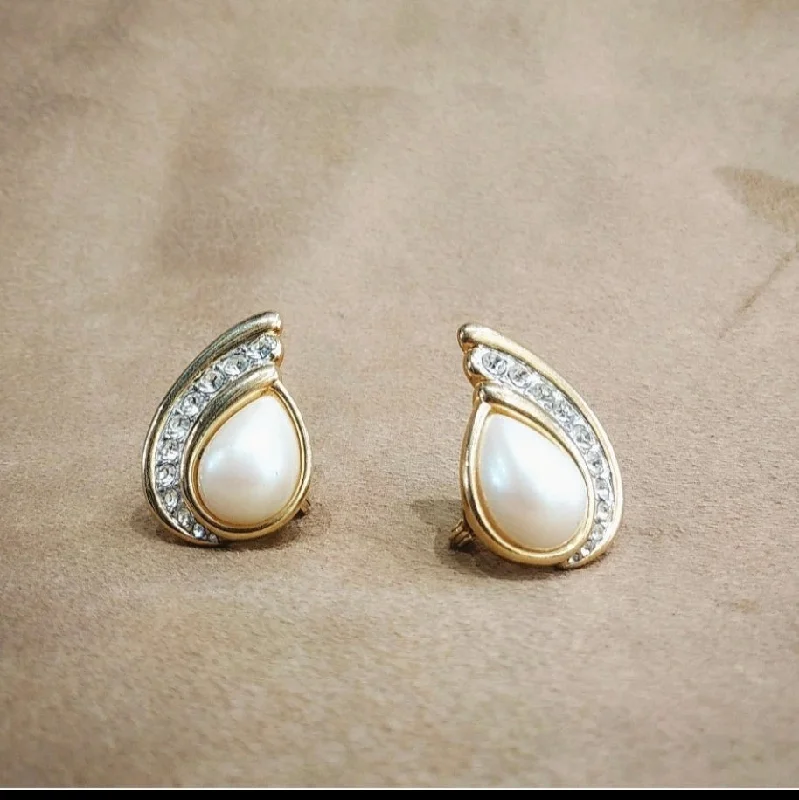 Yves Saint Laurent Pearl Crystal vintage clip on earrings