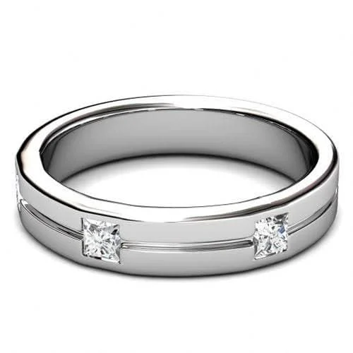 0.75 CT Princess Cut Diamonds - Mens Wedding Band