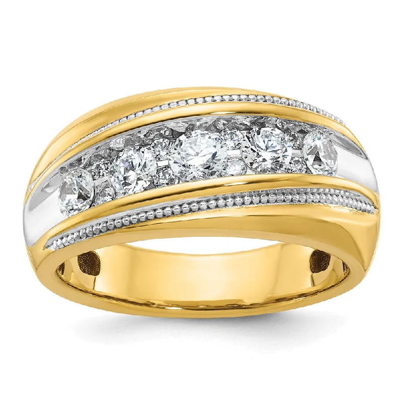 10.7mm 10K Yellow or White Gold 1 Ctw Diamond Milgrain Tapered Band