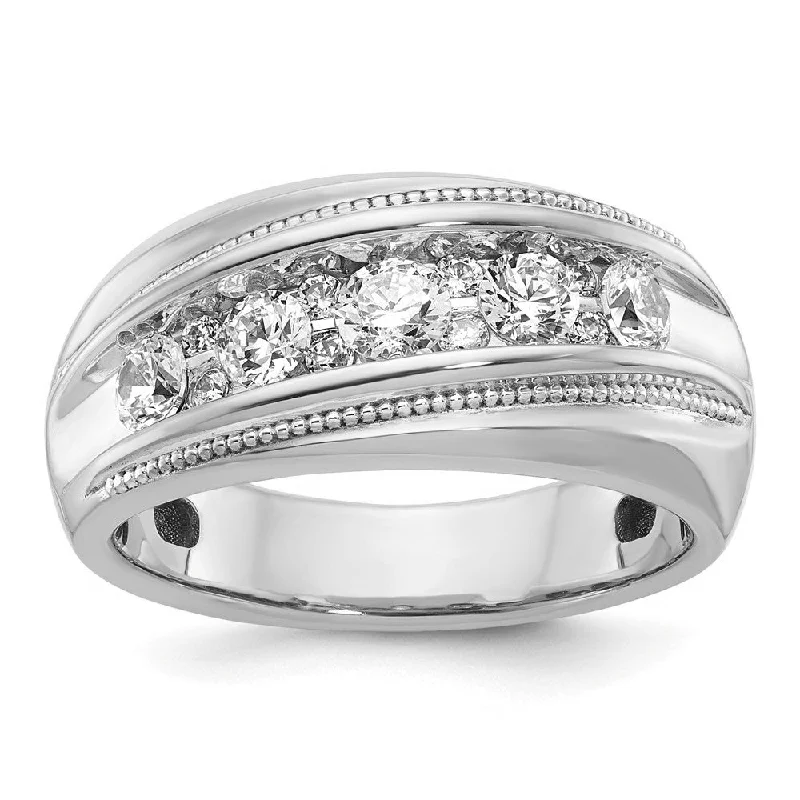 10.7mm 14K Yellow or White Gold 1 Ctw Diamond Milgrain Tapered Band