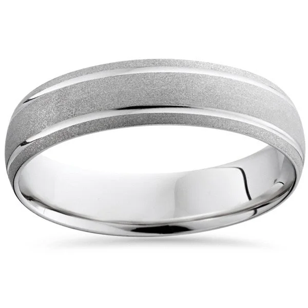 10k White Gold Men's Brushed Double Inlay Wedding Band