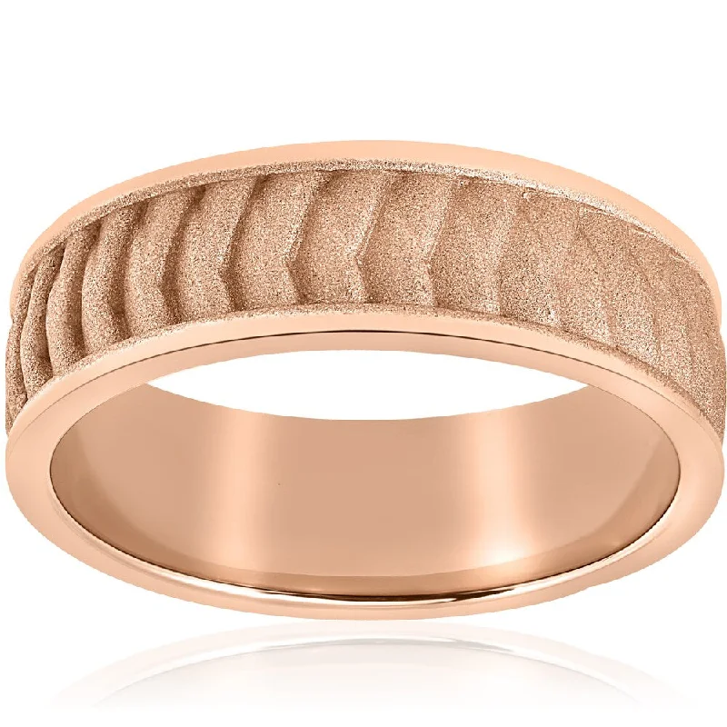 14k Rose Gold Brushed Braided Mens 8mm Comfort Fit 2mm Thick Wedding Band