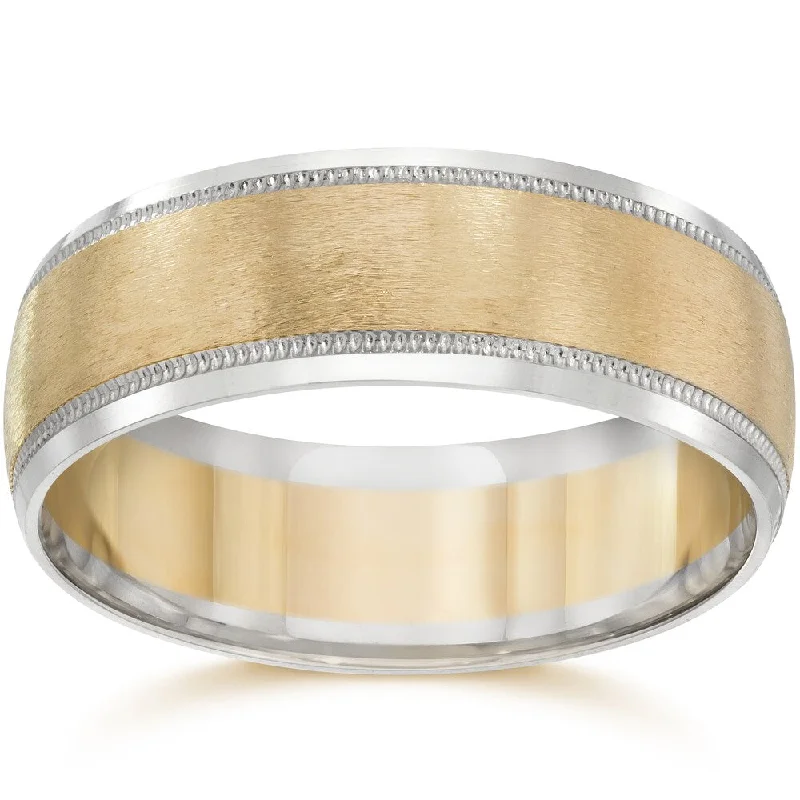 14k Two-Tone Gold Men's 8mm Brushed Wedding Band