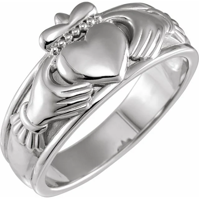 14K White or Yellow Gold Claddagh Men's Band