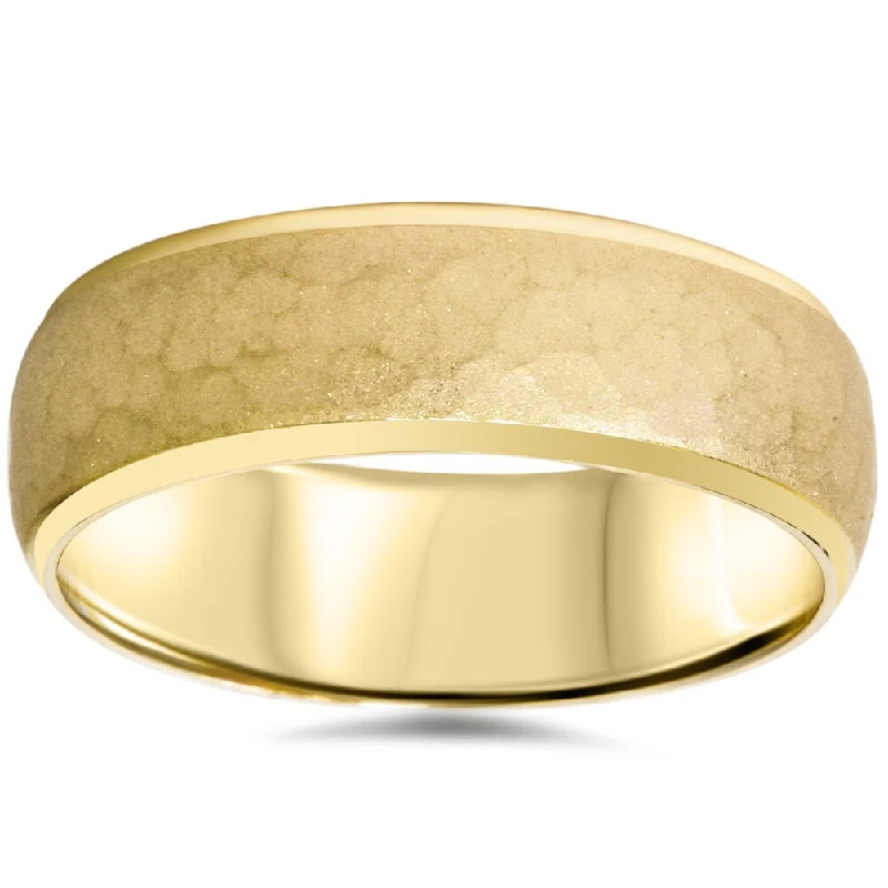 14k Yellow Gold Men's 7mm Hammered Wedding Band