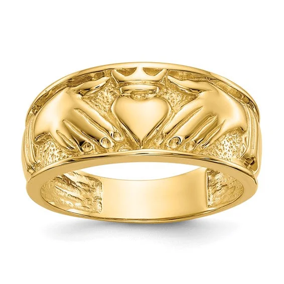 14k Yellow Gold Polished Men's Claddagh Band