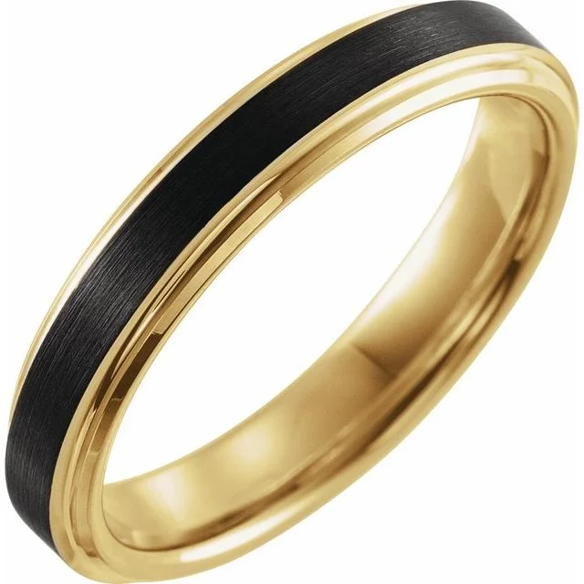 18K Yellow Gold PVD & Black PVD Tungsten 4 mm Band with Satin Finish