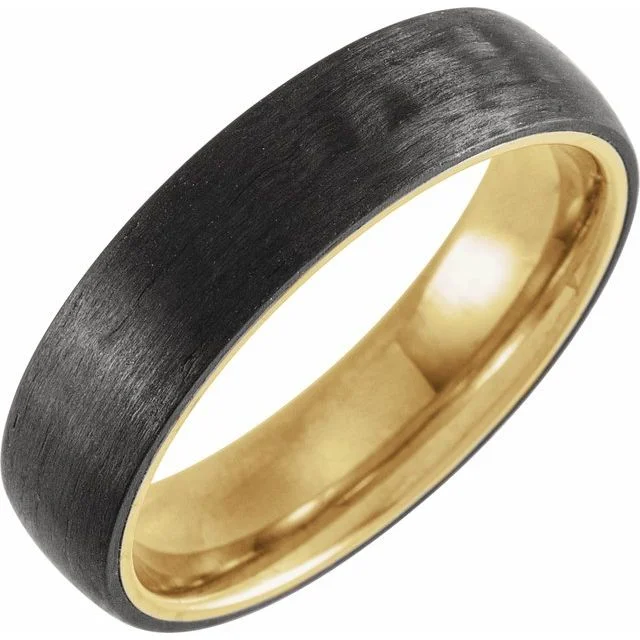 18K Yellow Gold PVD Titanium & Carbon Fiber 6 mm Half Round Band