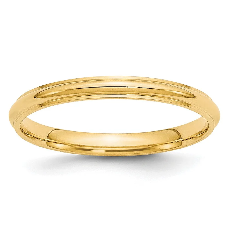 2.5mm to 6mm 14K Yellow Gold Half Round Ridged Edge Standard Fit Band