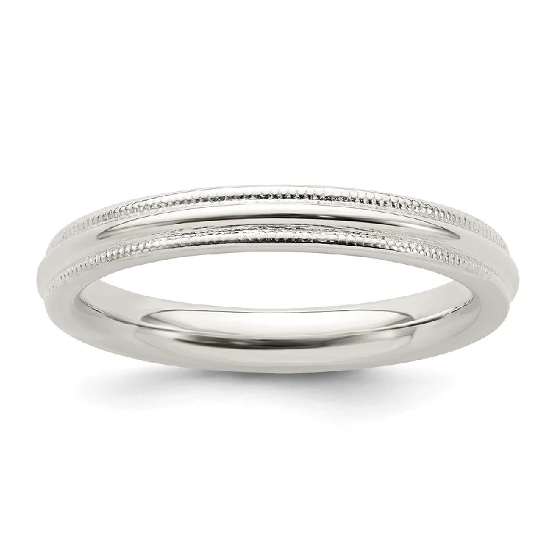 3mm Sterling Silver Half Round Milgrain Comfort Fit Band