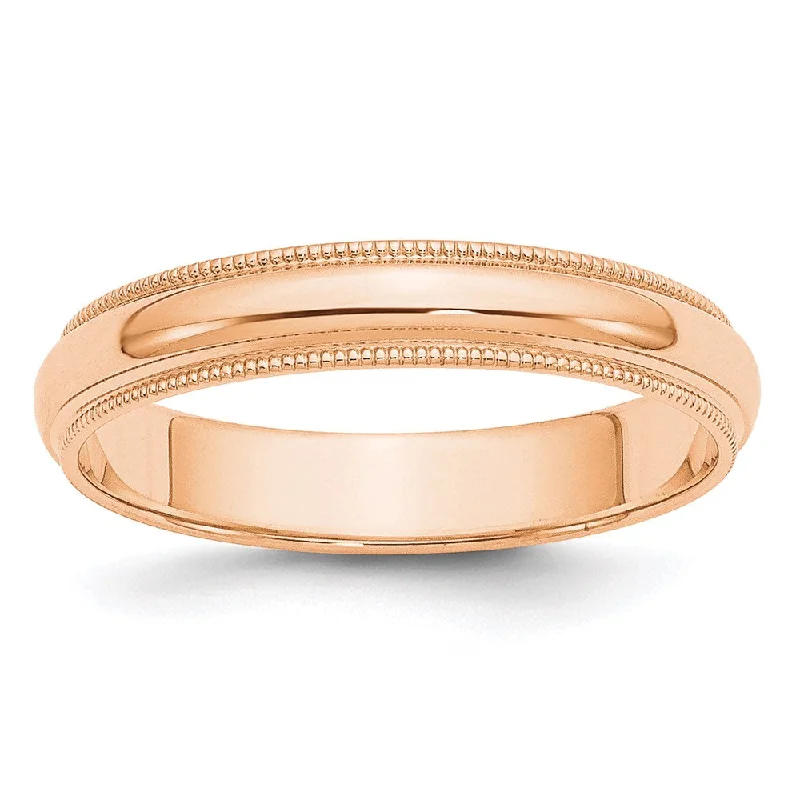 4mm 10K Rose, White, or Yellow Gold Half Round Milgrain Standard Band