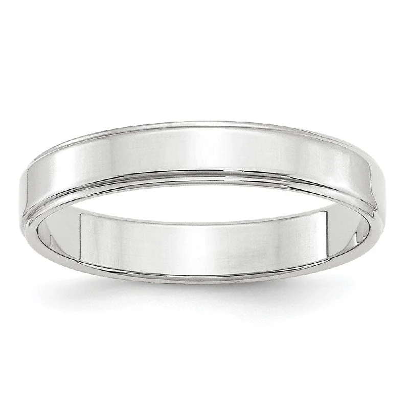 4mm 10K White or Yellow Gold Flat Ridged Edge Standard Fit Band