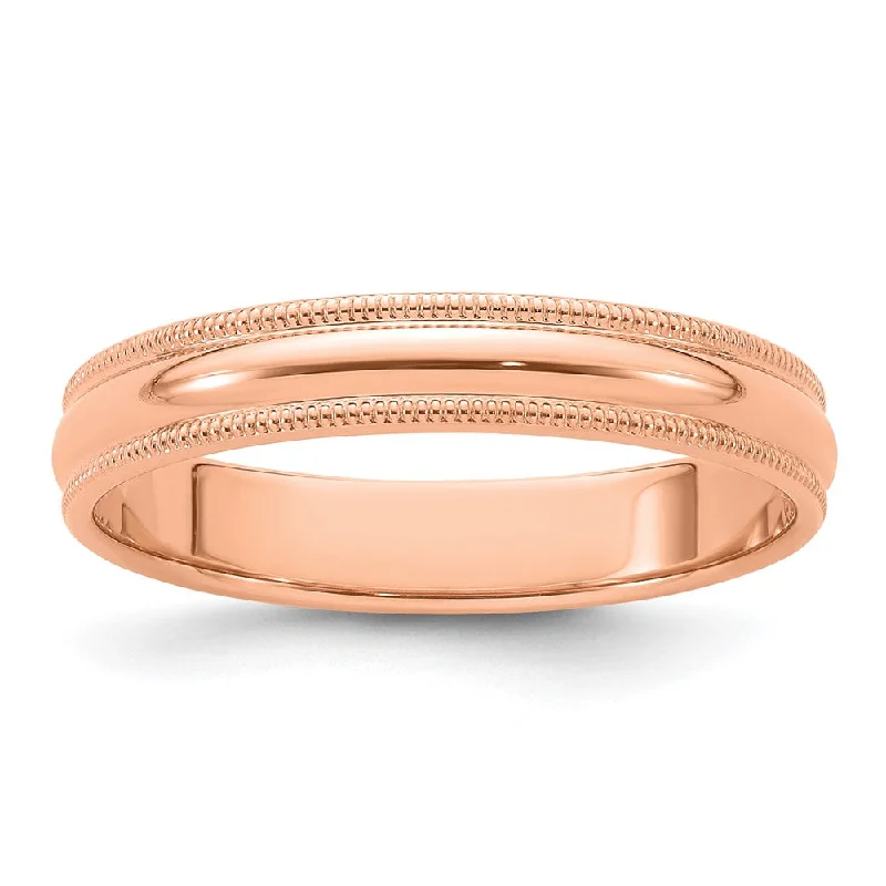 4mm 14K Rose, White, or Yellow Gold Half Round Milgrain Standard Band