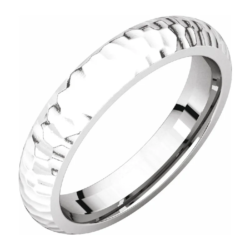 4mm 14K White Gold Hammered Half Round Comfort Fit Band