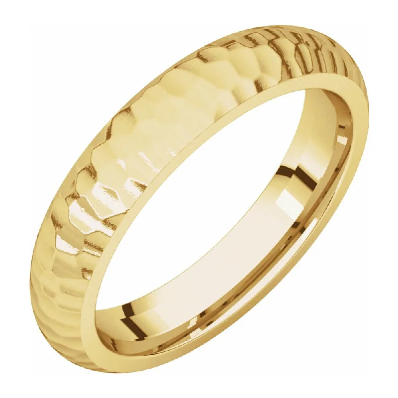 4mm 14K Yellow Gold Hammered Half Round Comfort Fit Band