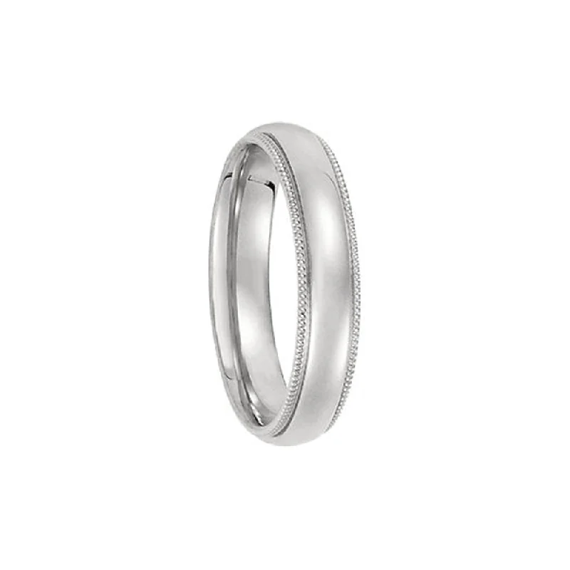 4mm Light Milgrain Edge Comfort Fit Domed Band in 14k White Gold