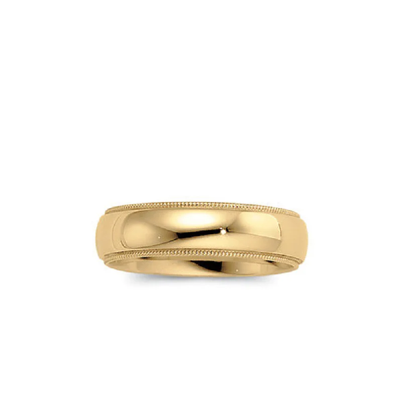 4mm Light Milgrain Edge Comfort Fit Domed Band in 14k Yellow Gold