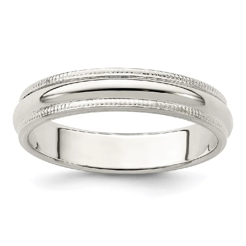 4mm Sterling Silver Half Round Milgrain Edge Standard Fit Band