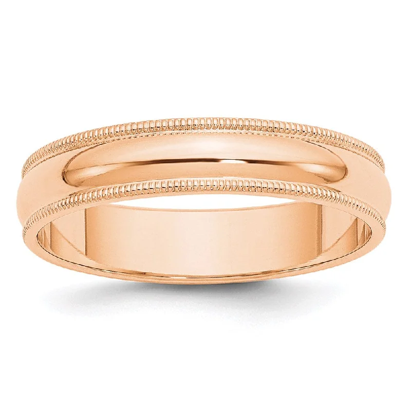 5mm 10K Rose, White, or Yellow Gold Half Round Milgrain Standard Band