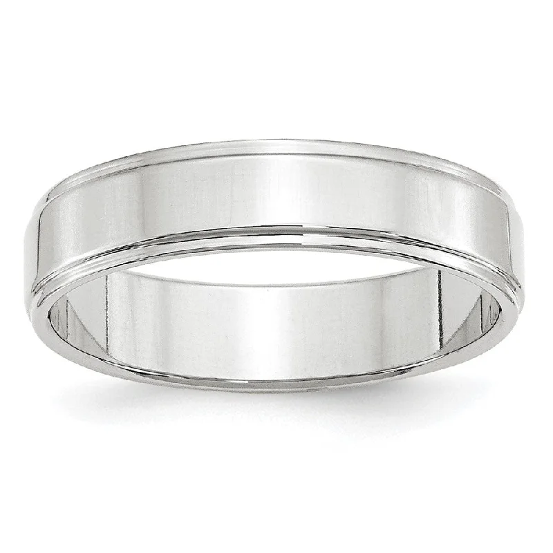 5mm 10K White or Yellow Gold Flat Ridged Edge Standard Fit Band