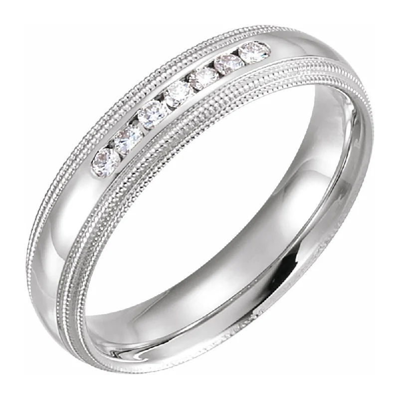 5mm 14K White Gold 1/5 CTW Diamond Double Milgrain Comfort Fit Band