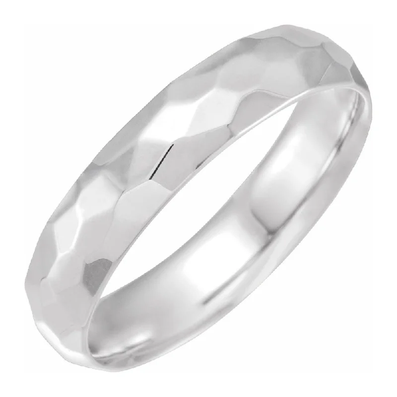 5mm 14K White Gold Hammered Comfort Fit Band