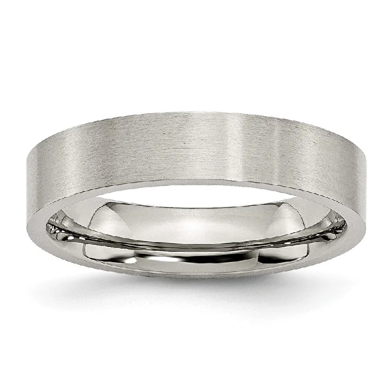 5mm Brushed Stainless Steel Flat Comfort Fit Wedding Band