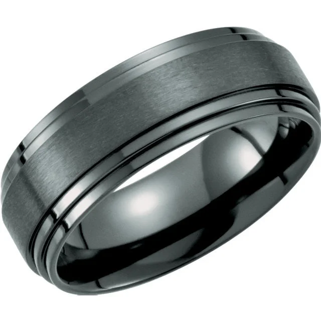 Black Titanium 8mm Double Ridged Band