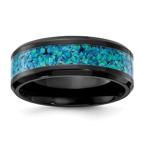 Black Zirconium Polished with Blue Opal Inlay 8mm Band