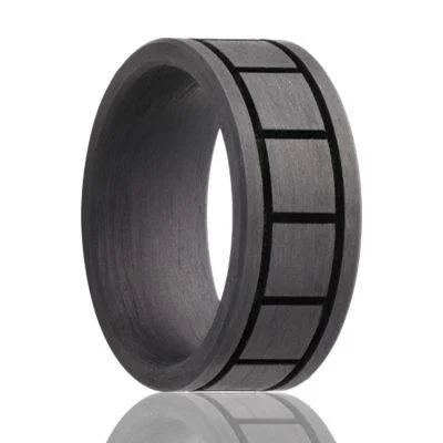 BLOC | Men's Black Wedding Band | Carbon Fiber | Block Pattern | 8mm