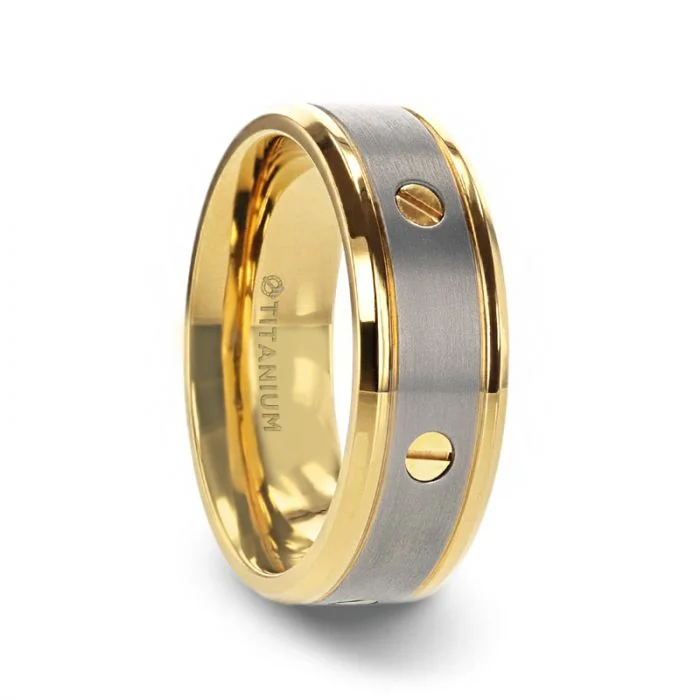 Thorsten BOUNDLESS Gold-Plated Titanium Flat Brushed Center With Rotating Screw Design And Beveled Polished Edges - 8mm