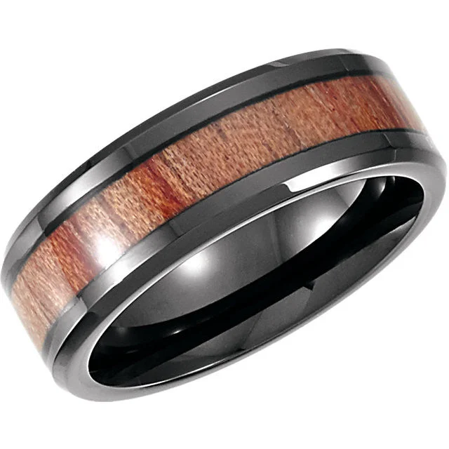 Black Cobalt 8mm Design Band with Rosewood Inlay