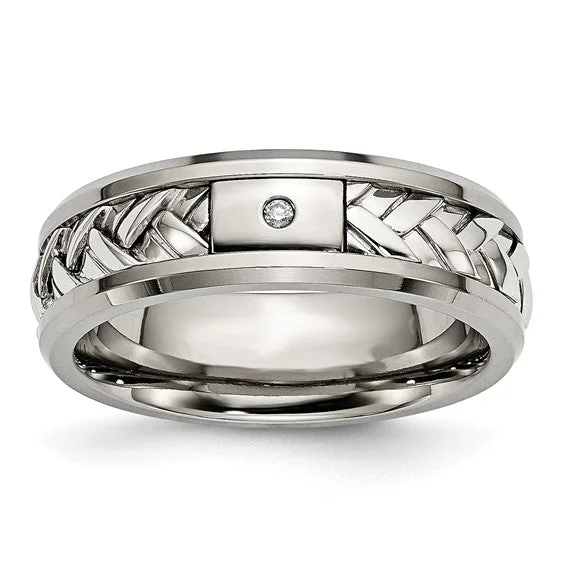 Diamond, Titanium & Sterling Silver Band