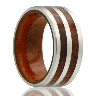 MAKANA | Men's Wedding Band | Cobalt Band with Koa Wood Liner and Inlays | 8mm