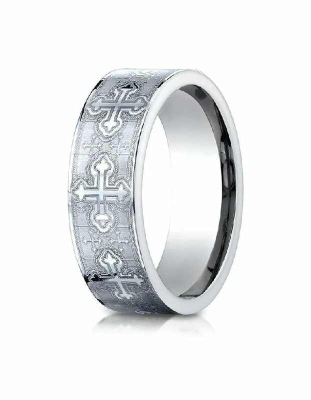 MEN'S 7.5MM COBALT LASER CROSS WEDDING BAND