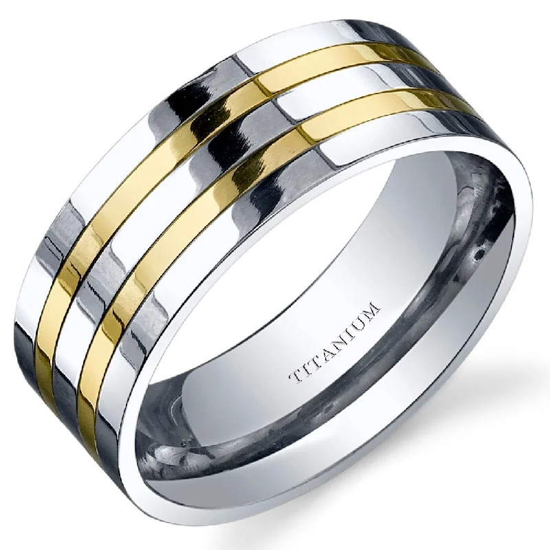 Men's Titanium Wedding Band, Two-Tone, 8mm, Smooth Polished