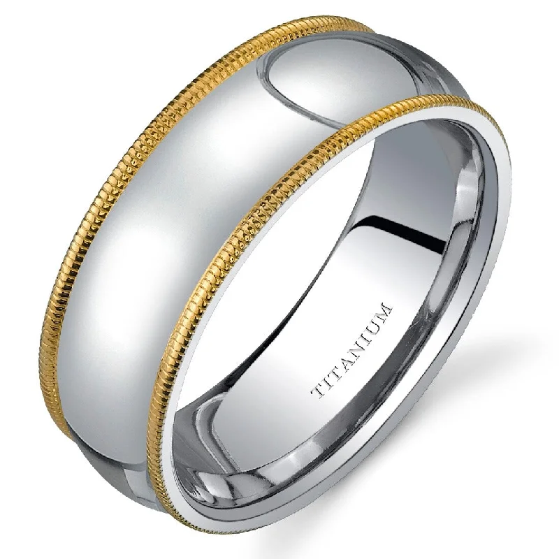 Men's Two-Tone Titanium Band, 8mm, Milgrain Edge