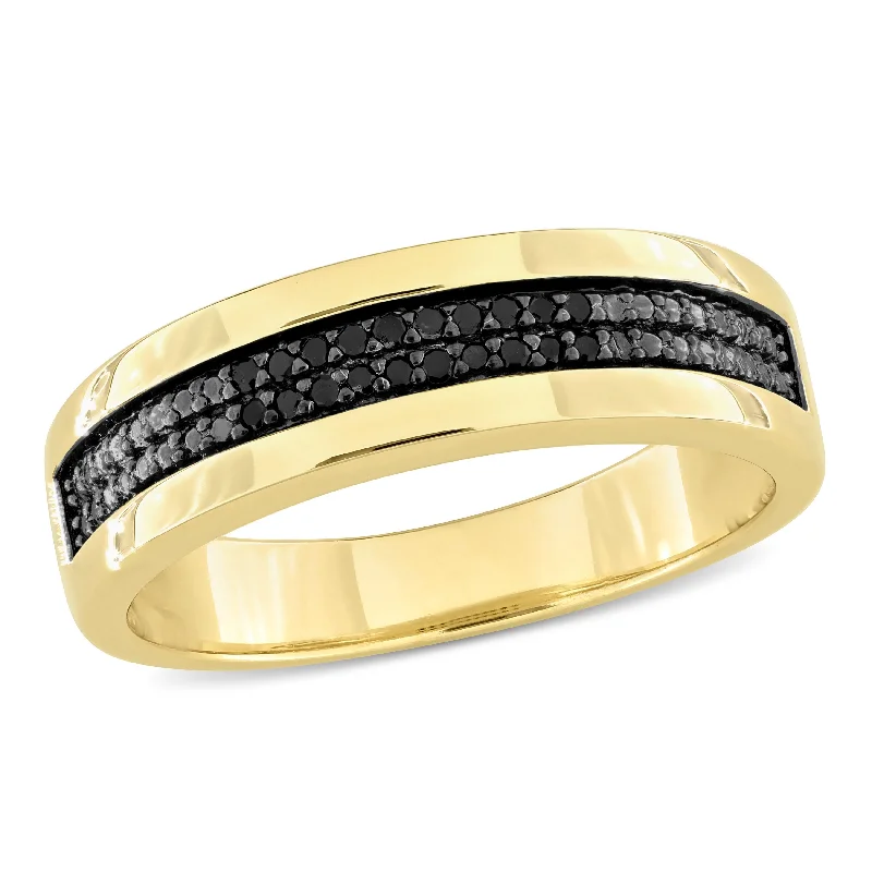 Miadora 1/10ct TDW Black Diamond Mens Double Row Anniversary Band in Yellow Silver