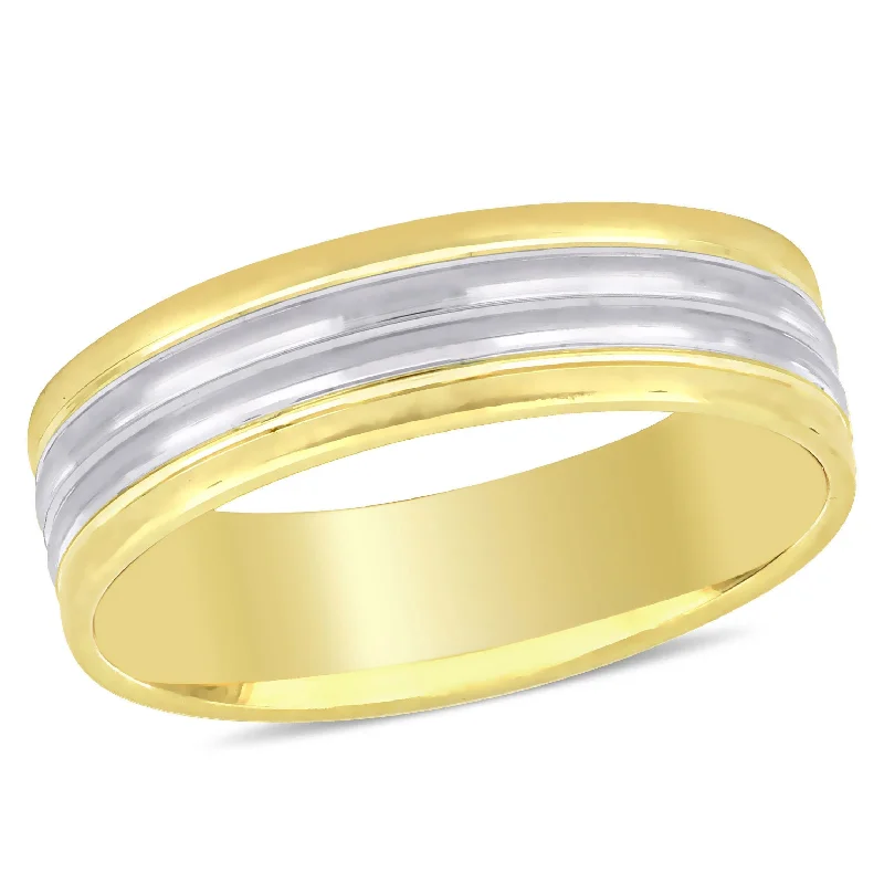 Miadora 6 mm Mens Wedding Band in 10k Two-Tone White and Yellow Gold