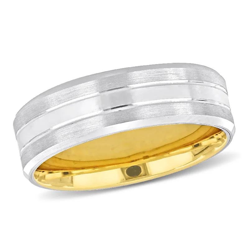 Miadora 7mm Mens Split Satin Finish Wedding Band in Two-Tone 14k Yellow and White Gold