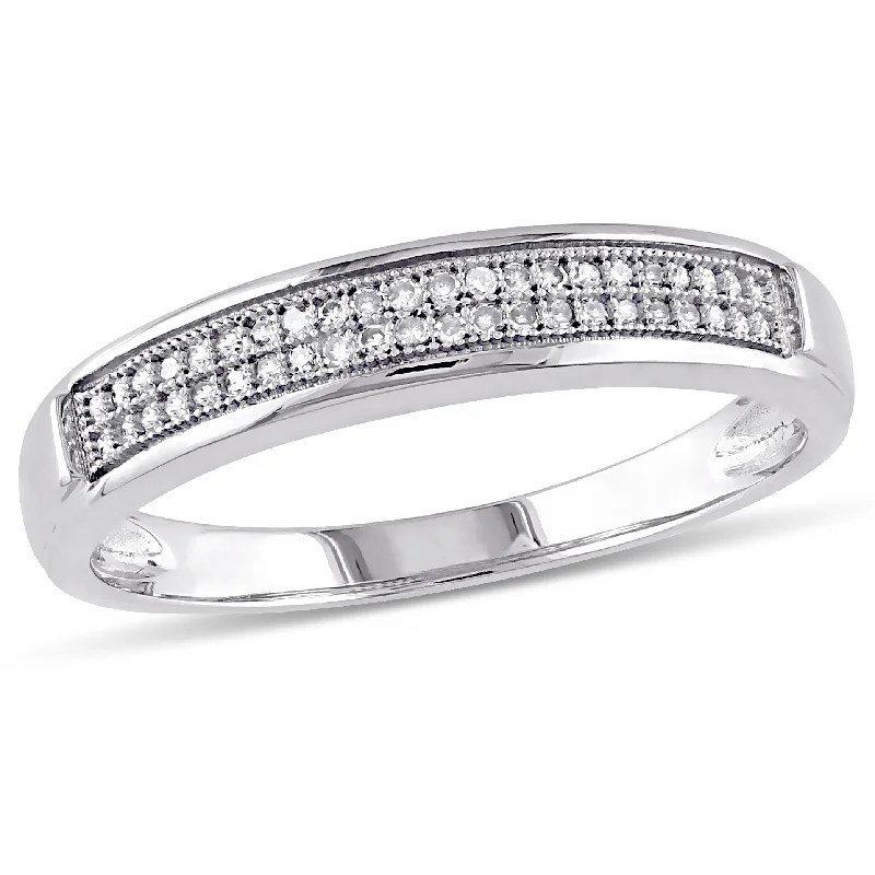 Miadora Mens 1/8 CT TW Diamond Double Row Wedding Band in 10k White Gold